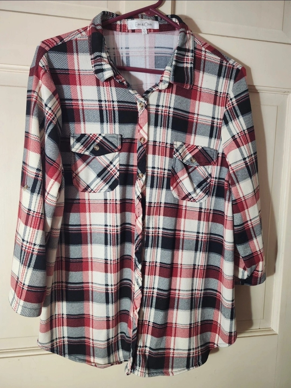 Eden & Olivia Red, Black & White Plaid Button-Down Shirt